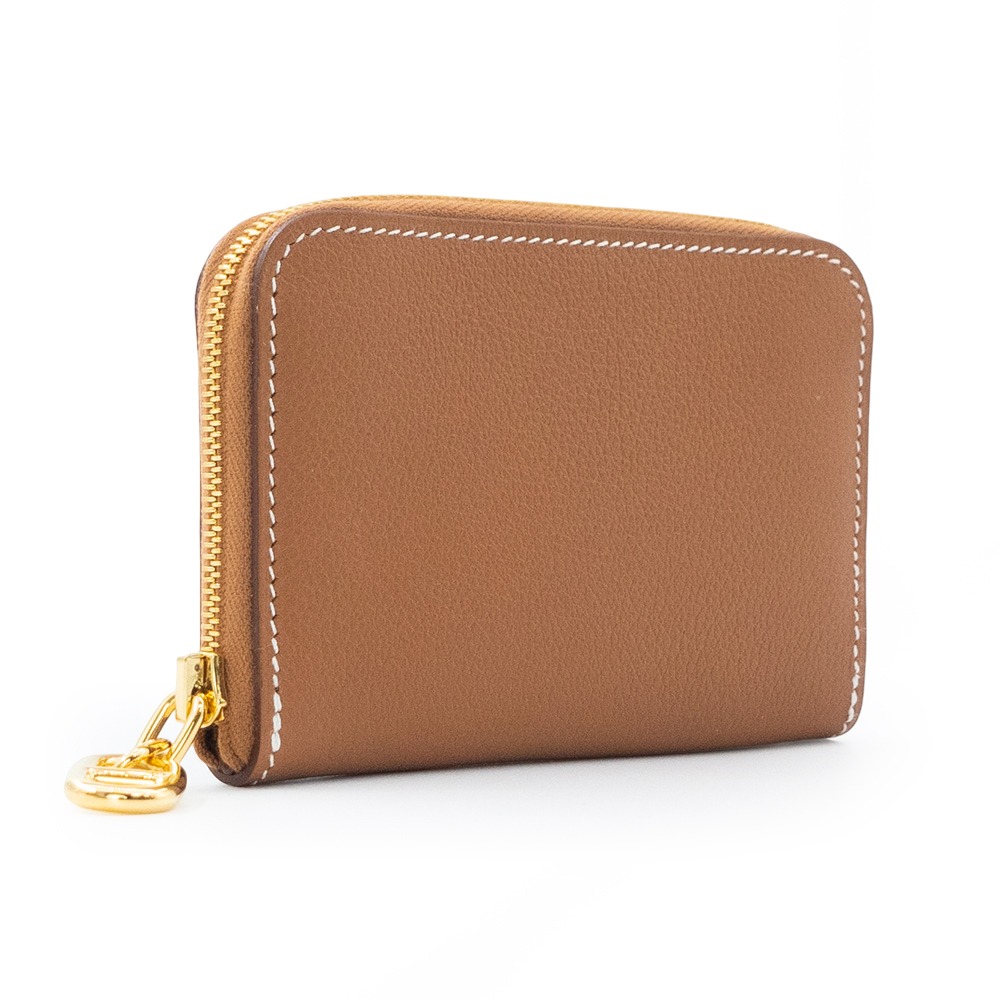 【HERMES 愛馬仕】 HERMES  豬鼻子拉鍊頭 小牛皮ㄇ拉零錢包/卡包 (棕)  __DVSHOP 保證正貨-細節圖2