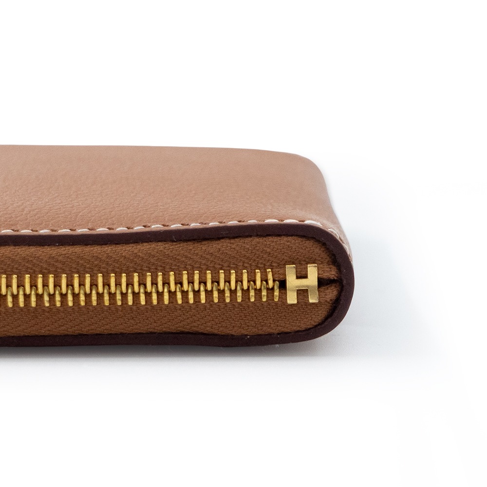 【HERMES 愛馬仕】 HERMES  豬鼻子拉鍊頭 小牛皮ㄇ拉零錢包/卡包 (棕)  __DVSHOP 保證正貨-細節圖3
