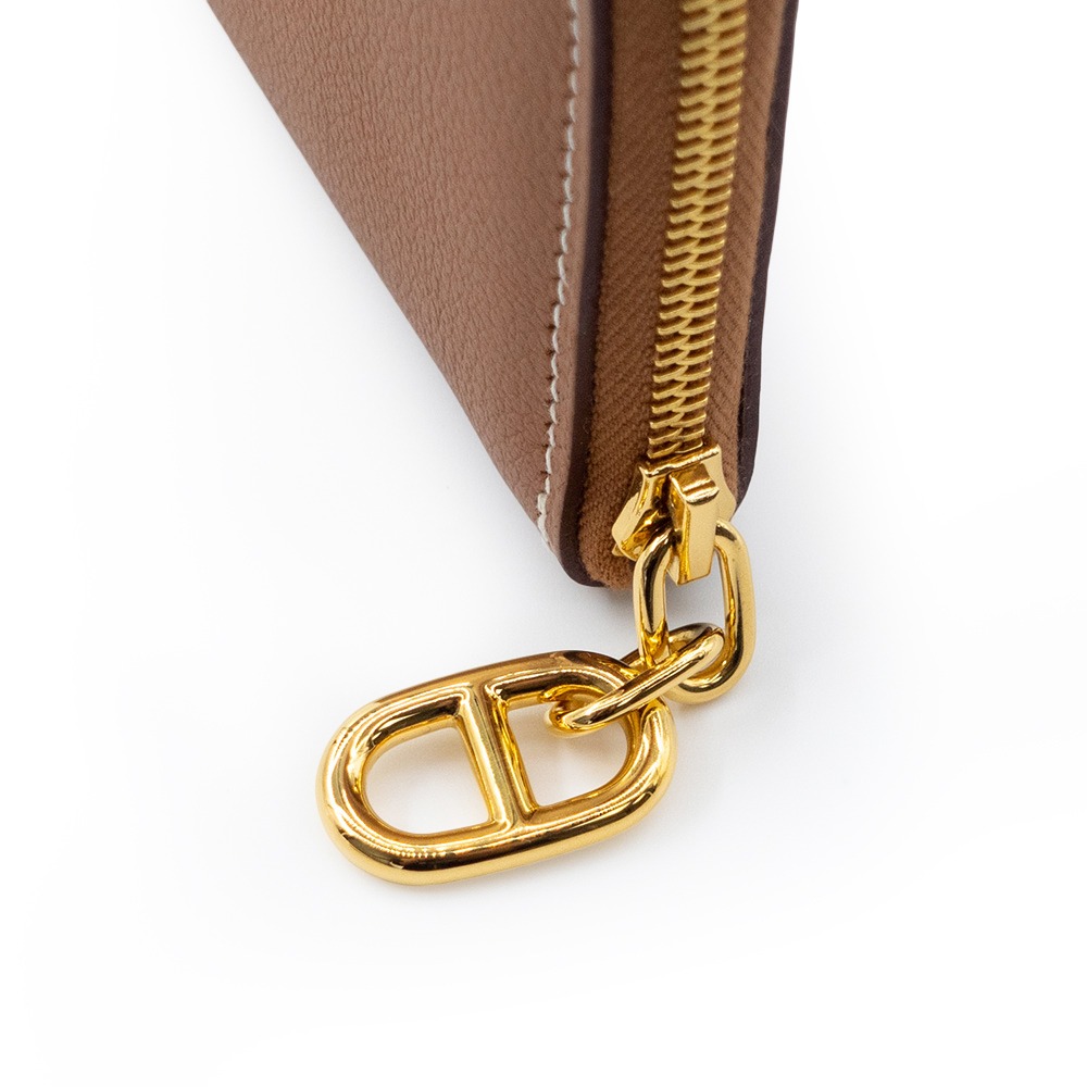 【HERMES 愛馬仕】 HERMES  豬鼻子拉鍊頭 小牛皮ㄇ拉零錢包/卡包 (棕)  __DVSHOP 保證正貨-細節圖4