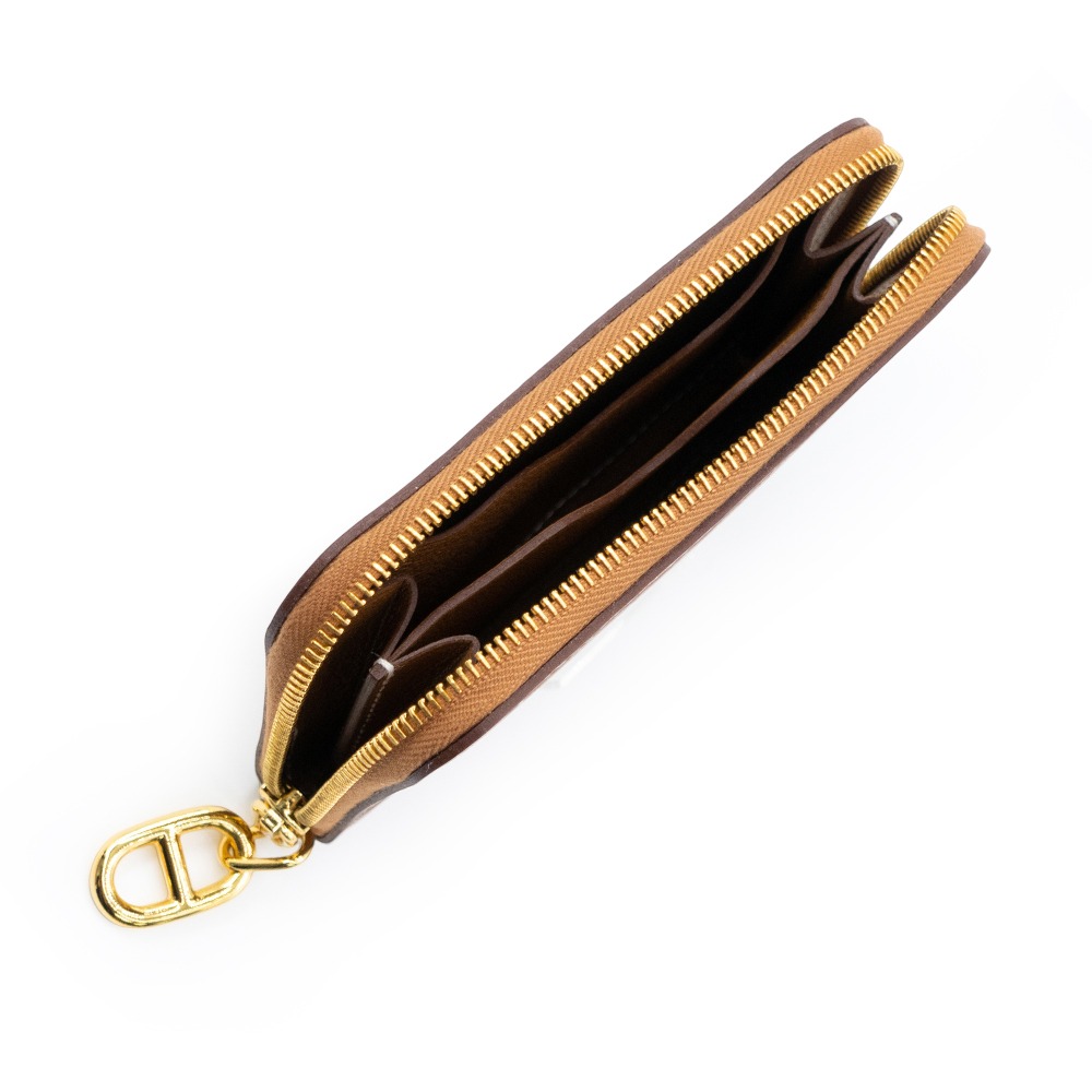 【HERMES 愛馬仕】 HERMES  豬鼻子拉鍊頭 小牛皮ㄇ拉零錢包/卡包 (棕)  __DVSHOP 保證正貨-細節圖5