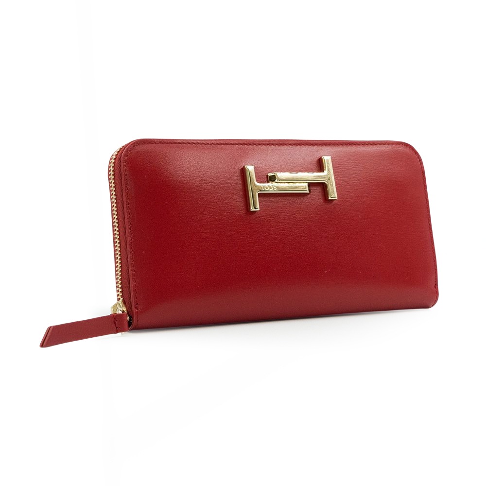 【TODS】 TODS DoubleT金屬設計皮革拉鍊長夾 -紅  __DVSHOP 保證正貨 台灣現貨不用等-細節圖3