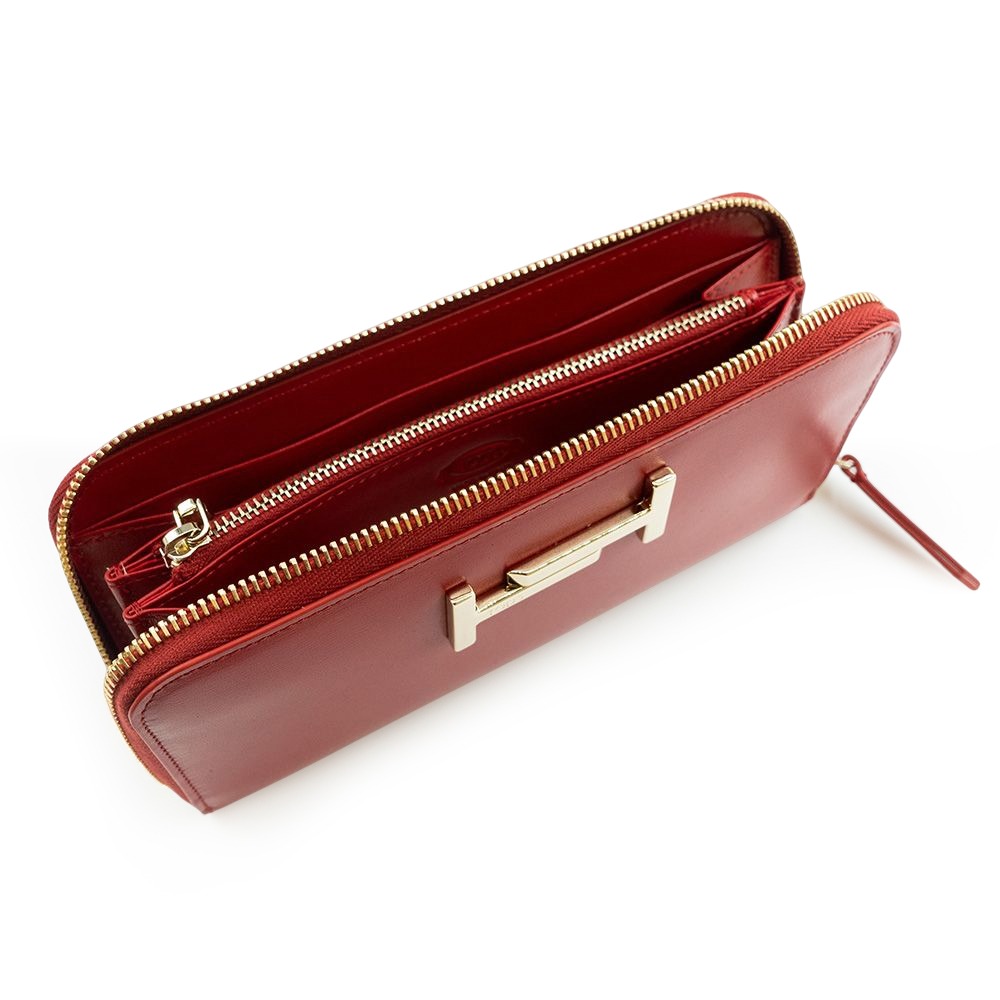【TODS】 TODS DoubleT金屬設計皮革拉鍊長夾 -紅  __DVSHOP 保證正貨 台灣現貨不用等-細節圖4