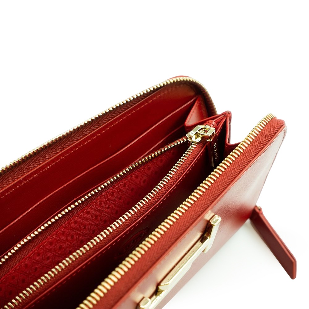 【TODS】 TODS DoubleT金屬設計皮革拉鍊長夾 -紅  __DVSHOP 保證正貨 台灣現貨不用等-細節圖5