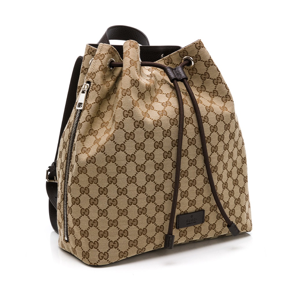 【GUCCI 古馳】 GUCCI 老花束口水桶 後背包 (咖)  __DVSHOP 保證正貨 台灣現貨不用等-細節圖2