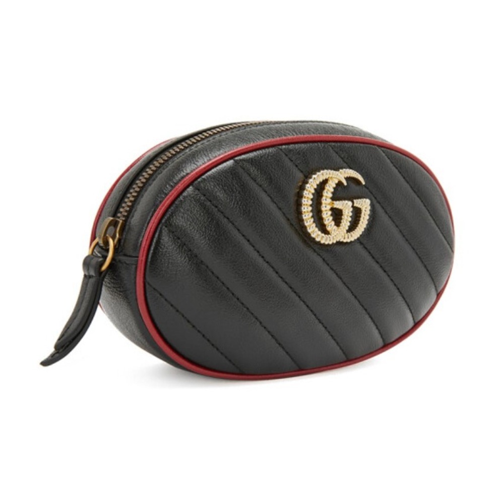 【GUCCI 古馳】 GUCCI 斜紋皮革胸包/腰包 (黑/紅邊)  __DVSHOP 保證正貨 台灣現貨不用等-細節圖2