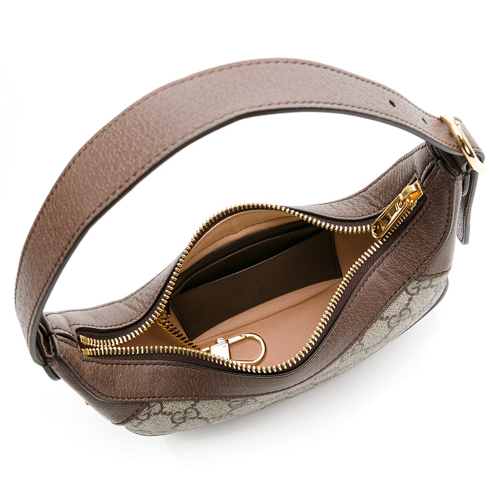 【GUCCI 古馳】 GUCCI Ophidia帆布手提/肩背彎月包 (提把咖/底部綴綠紅色織帶)-細節圖4