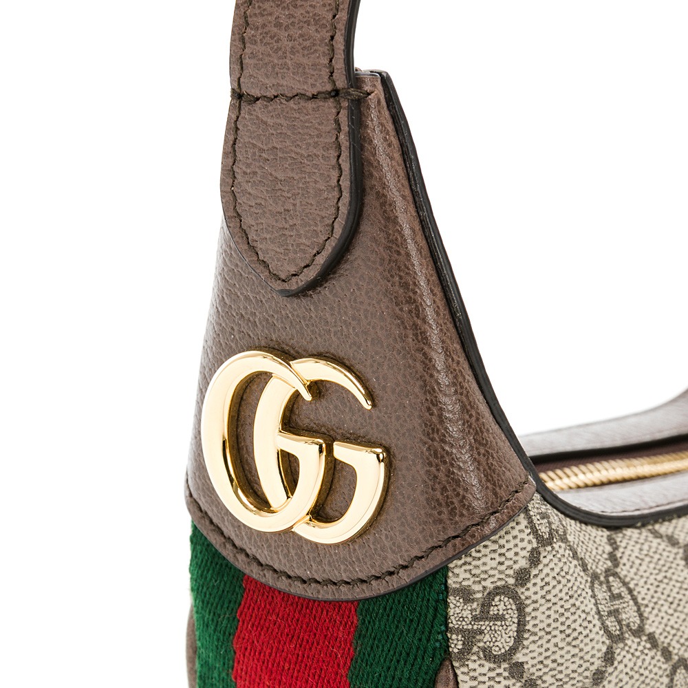 【GUCCI 古馳】 GUCCI Ophidia帆布手提/肩背彎月包 (提把咖/底部綴綠紅色織帶)-細節圖5
