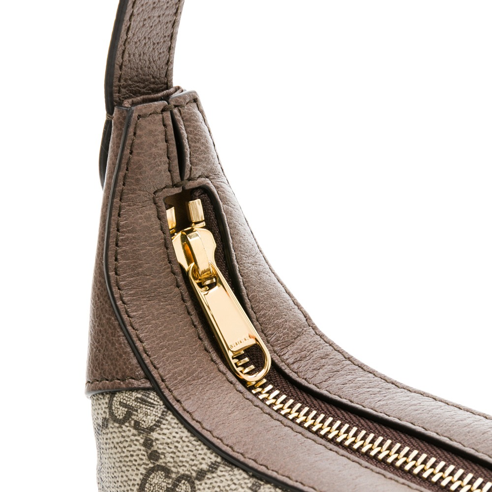 【GUCCI 古馳】 GUCCI Ophidia帆布手提/肩背彎月包 (提把咖/底部綴綠紅色織帶)-細節圖6