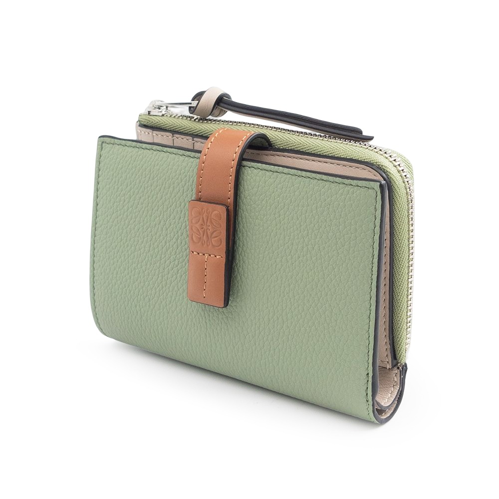 【LOEWE 羅威】 LOEWE 粒面小牛皮拼色L拉鍊雙折短夾 迷迭香/棕褐  __DVSHOP 保證正貨台灣現貨不用等-細節圖2