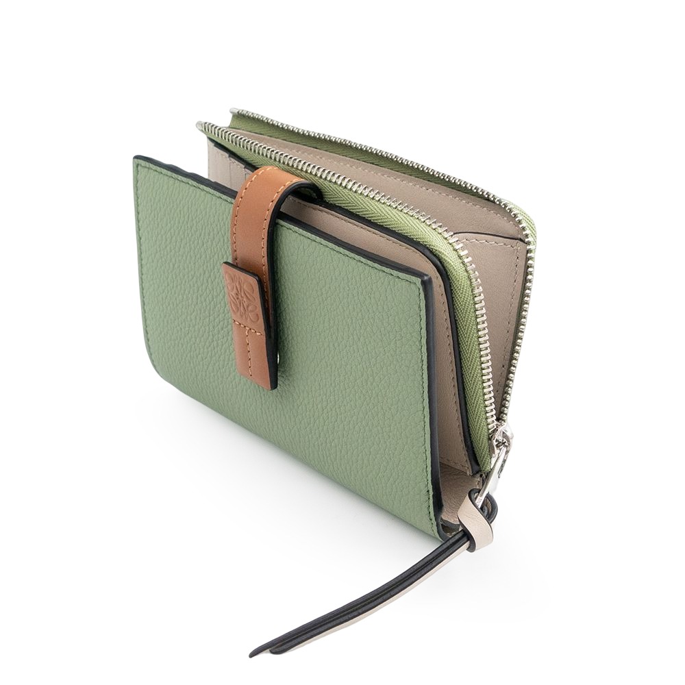 【LOEWE 羅威】 LOEWE 粒面小牛皮拼色L拉鍊雙折短夾 迷迭香/棕褐  __DVSHOP 保證正貨台灣現貨不用等-細節圖3