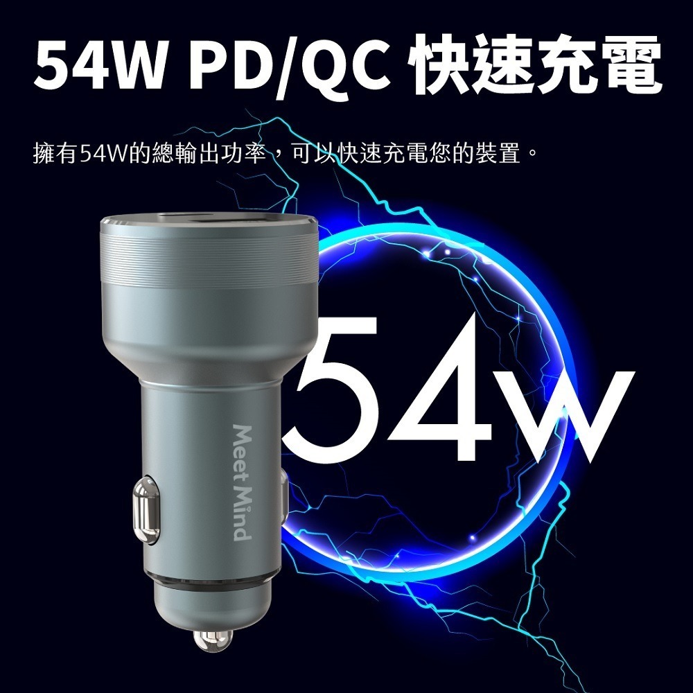 【Meet Mind】PD/QC 54W 鋁合金電顯車用快充 (2孔1C1A)-細節圖7