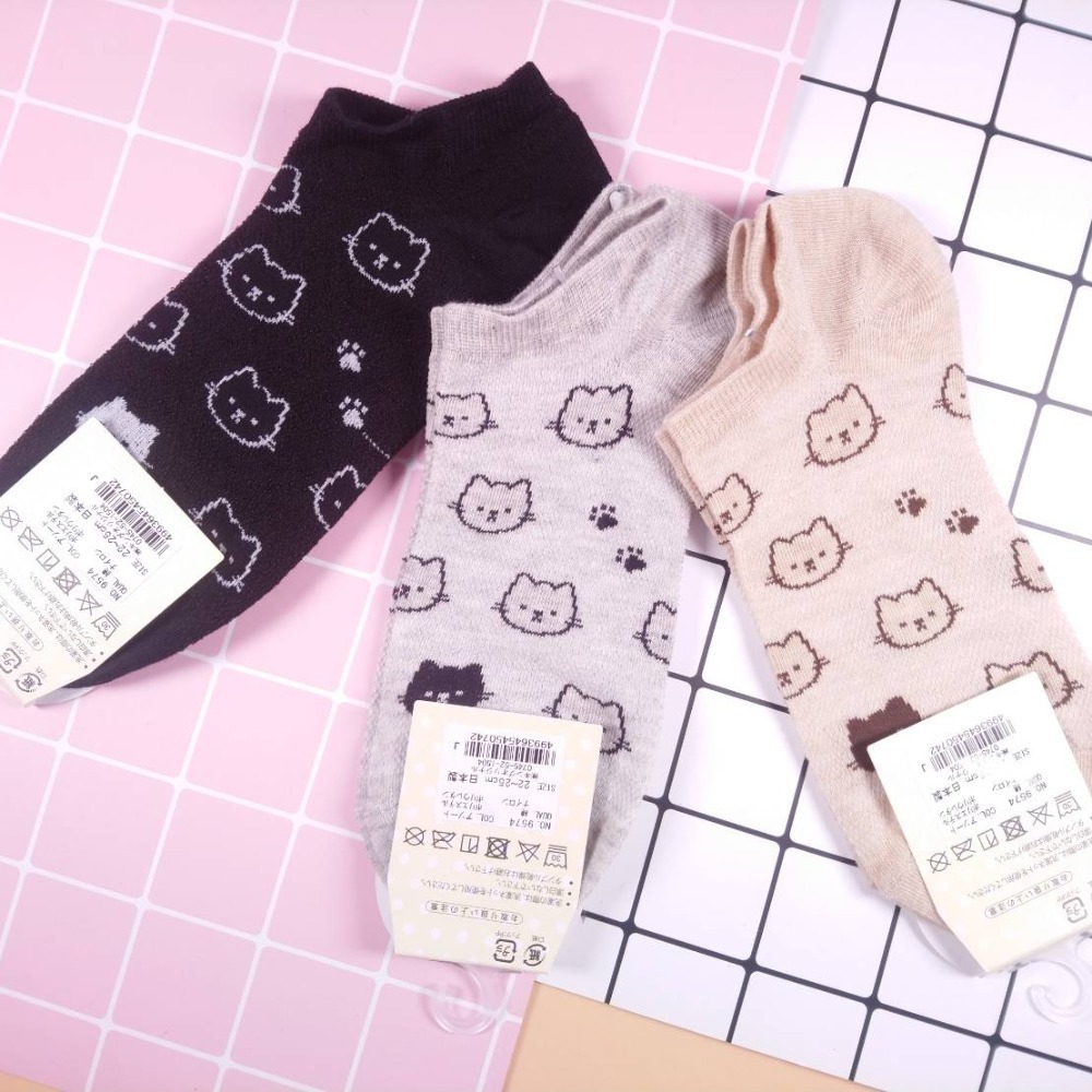 【現貨】Trois Epri 滿版貓臉襪 日本女襪 日系女襪 貓紋襪 造型襪 腳踝襪 船型襪 少女襪 女襪 短襪 襪子-細節圖2