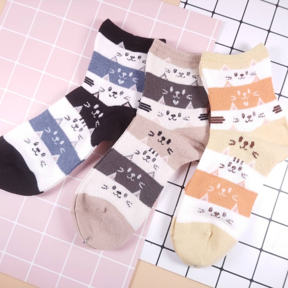 【現貨】Trois Epri 貓咪笑臉襪 日本女襪 日系女襪 貓紋襪 造型襪 短筒襪 少女襪 女襪 襪子-細節圖5