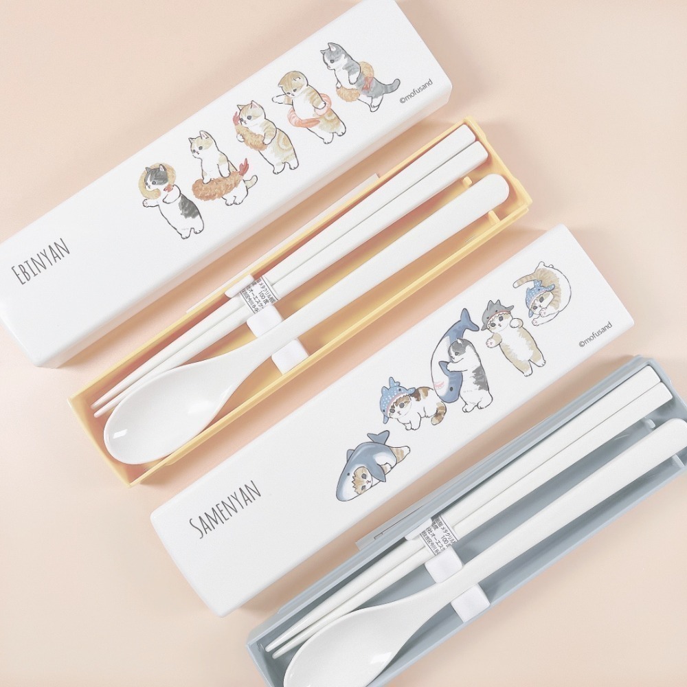 【現貨】mofusand 貓福珊迪 兩件式餐具組 環保餐具 旅行餐具 學生餐具 隨身餐具 筷子 湯匙 附收納小盒-細節圖3