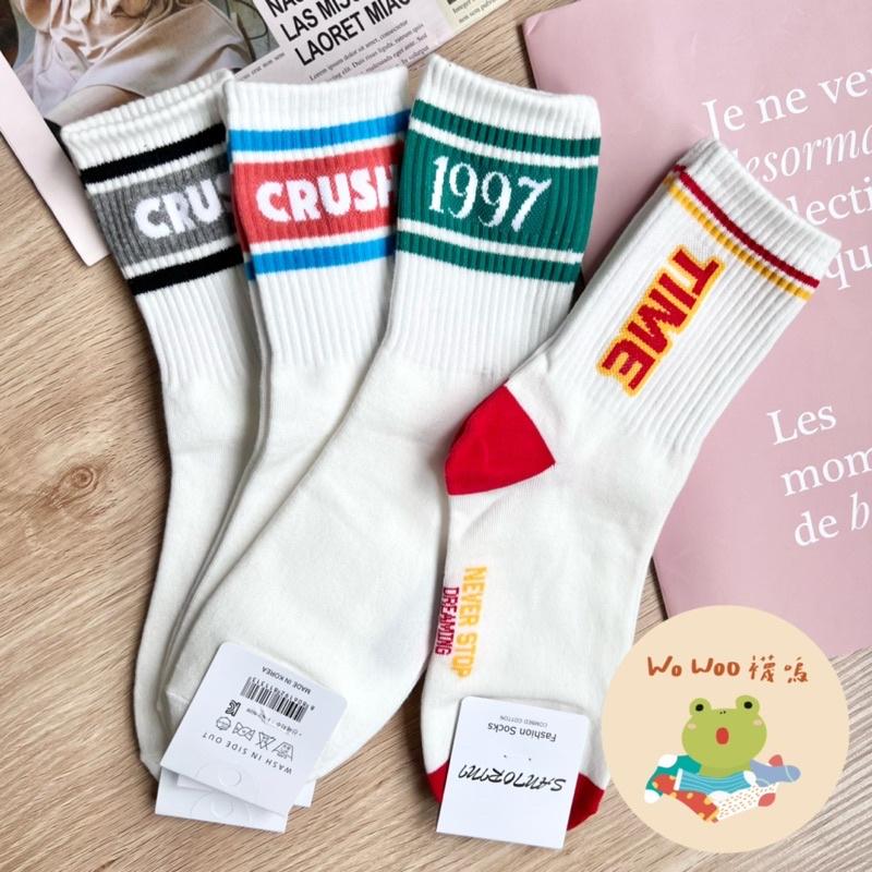 wowoo襪嗚▸潮流襪口英文中筒襪 韓國襪子-細節圖3