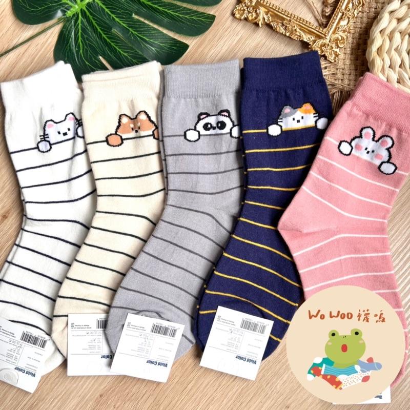 <部分現貨>wowoo襪嗚▸橫條紋動物偷看中筒襪 韓國襪子-細節圖3