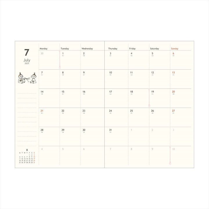 【sun-star】8/31截單 預購 2025 B6 嚕嚕米 小不點 手帳 日誌 行事曆 月計劃 月間 日曆 月記事-細節圖2