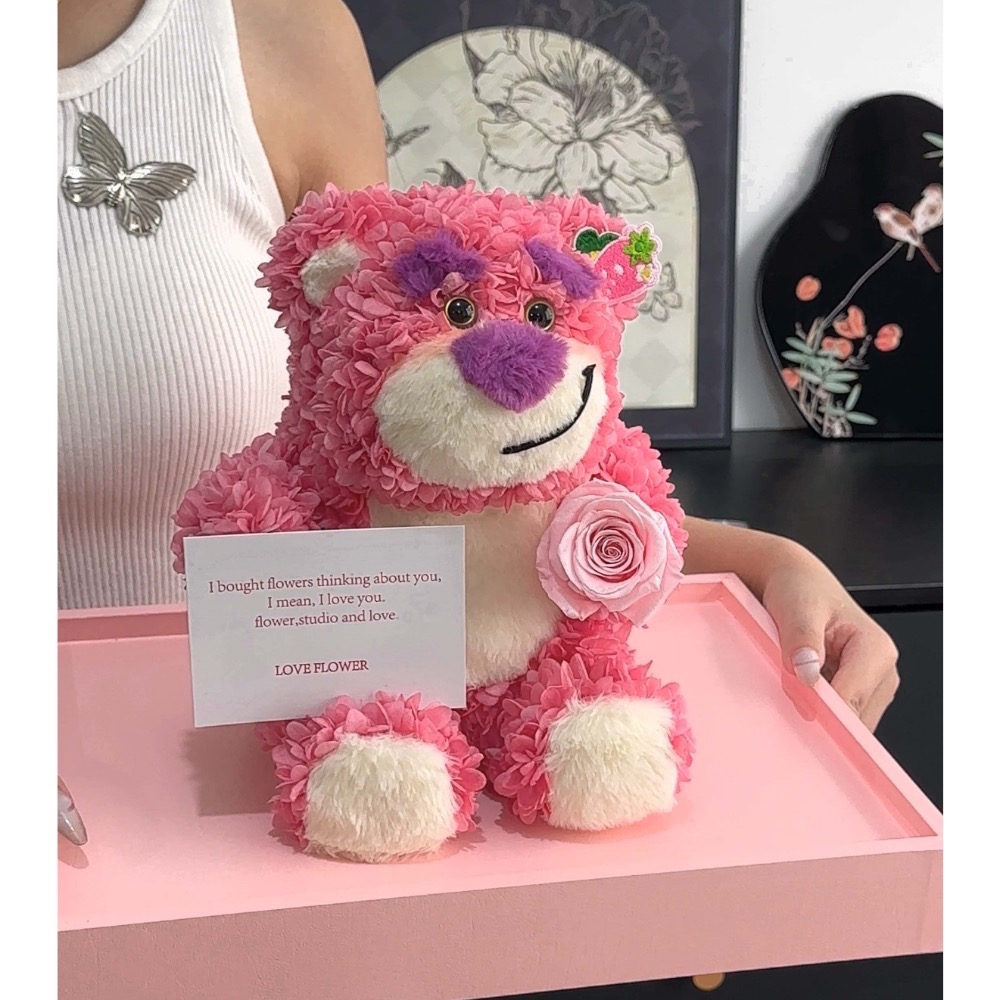 草莓熊永生花禮盒-細節圖2