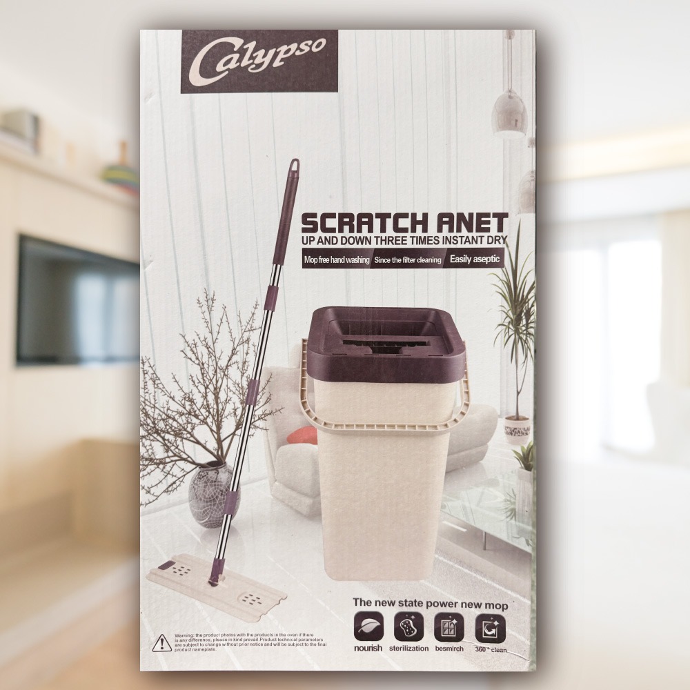 calypso手洗刮刮樂平板拖把水桶組 懶人免手洗拖把(1桿/1桶/2布/福利品)-規格圖2