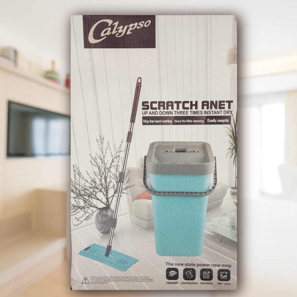 calypso手洗刮刮樂平板拖把水桶組 懶人免手洗拖把(1桿/1桶/2布/福利品)-規格圖2