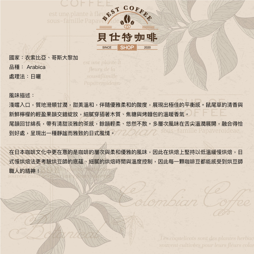 《貝仕特咖啡》衣索比亞 極蘊果露 精品配方 日曬 咖啡豆《日式烘焙》《半磅》入口滑順甘潤甜美、餘韻綿長、柔和的酸度-細節圖2