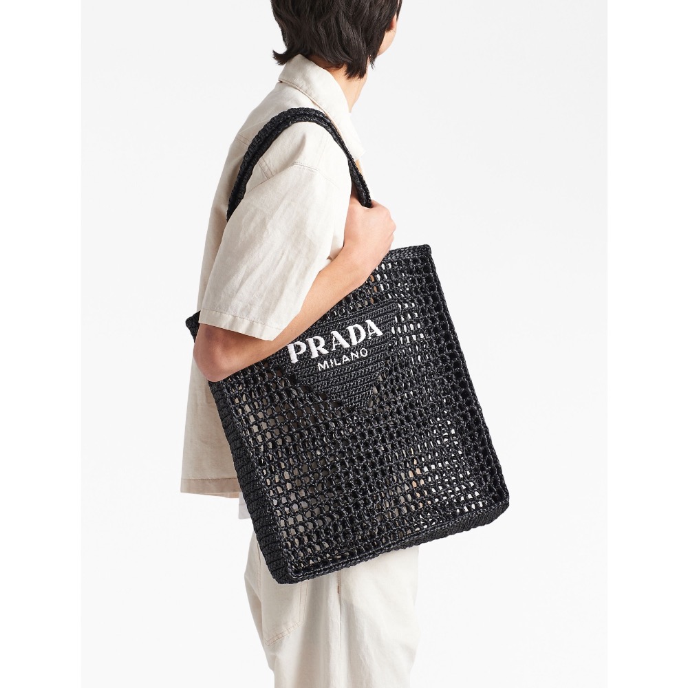 PRADA logo拉菲草編織手袋-細節圖7