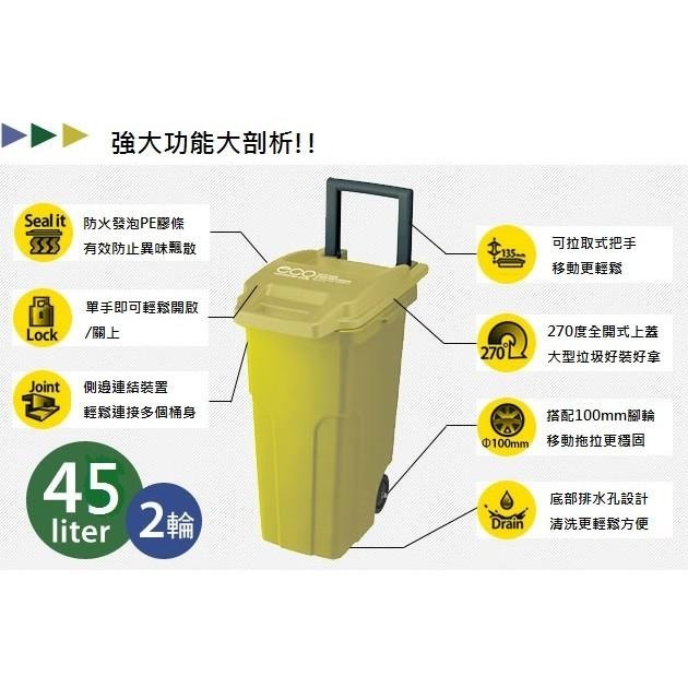 日本RISU｜eco container機能型戶外拉桿防臭垃圾桶 45L-細節圖8