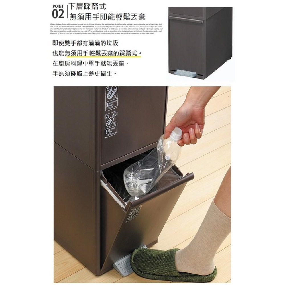 日本Like-it｜三層前開踩踏垃圾桶55L-細節圖3