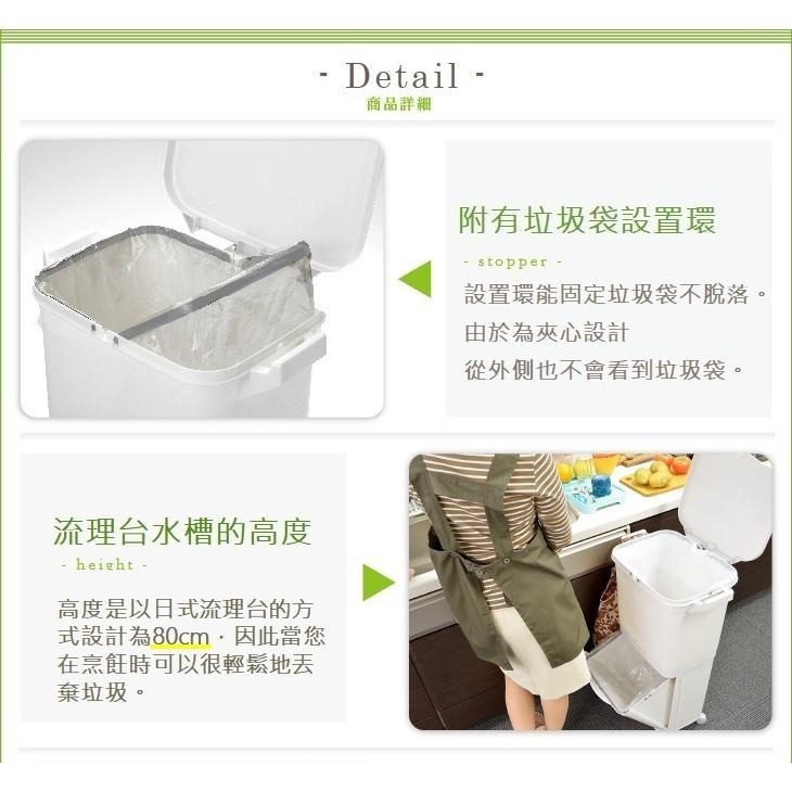 日本RISU｜H&H直立雙層分類附輪(單蓋)式垃圾桶 45L-細節圖6