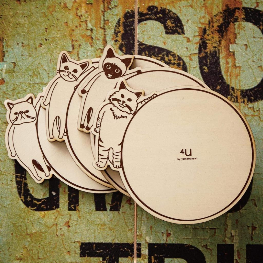 日本yamato japan｜純手工木製貓咪造型杯墊-細節圖2
