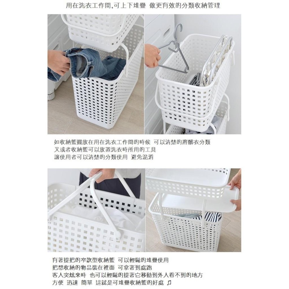 日本Like-it｜[窄款]隙縫型多功能可堆疊收納籃 洗衣籃 M(單個)-細節圖5