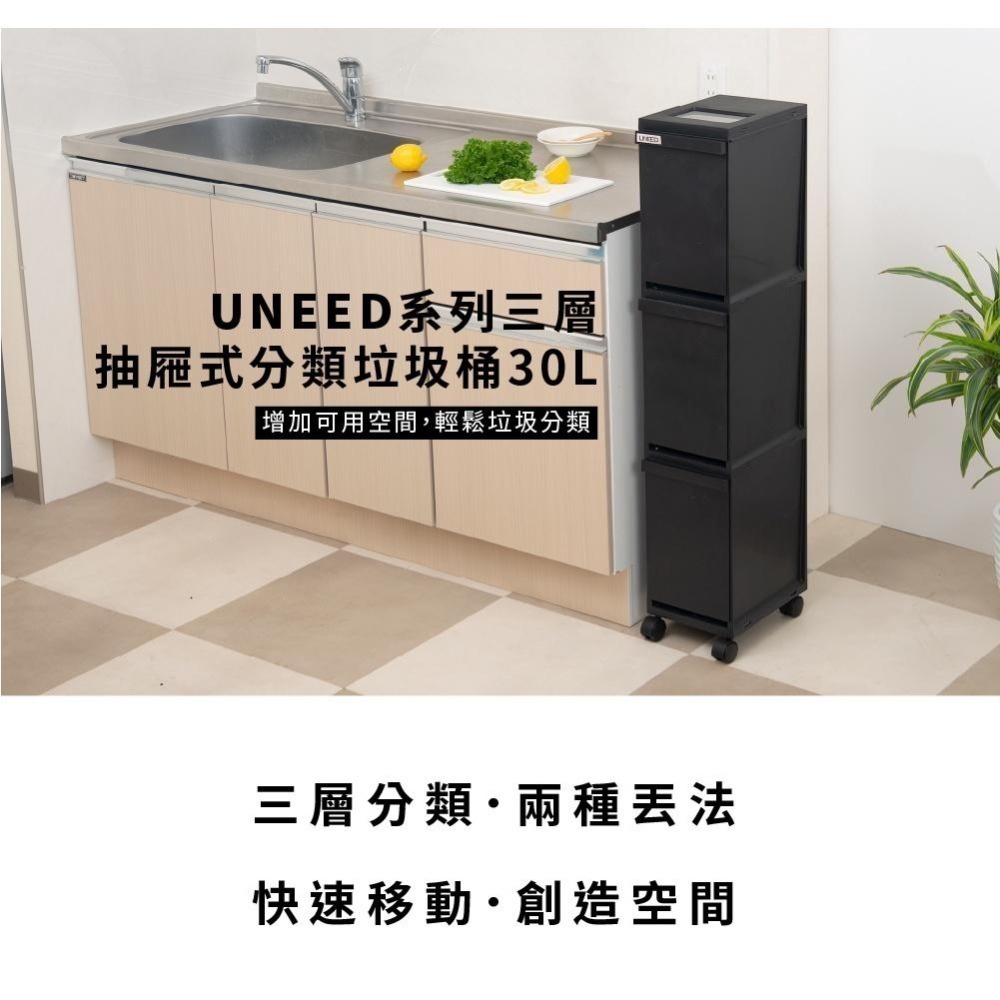 日本TONBO｜UNEED系列三層抽屜式分類垃圾桶30L-細節圖2