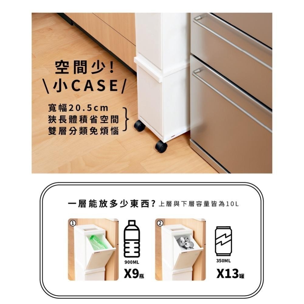 日本TONBO｜UNEED系列雙層抽屜式分類垃圾桶20L-細節圖3