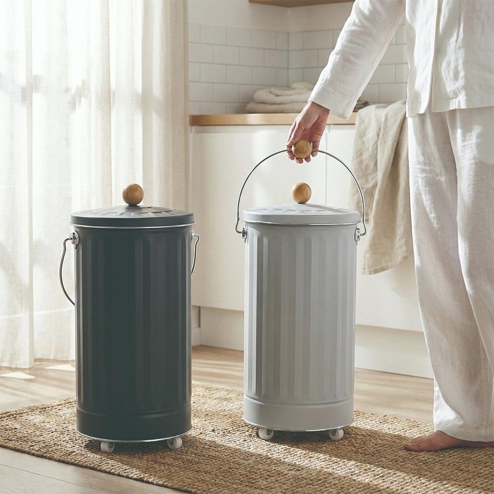 日本 OBAKETSU｜不鏽鋼防臭多功能收納桶（附輪）12L 垃圾桶 收納桶 洗衣籃-細節圖6