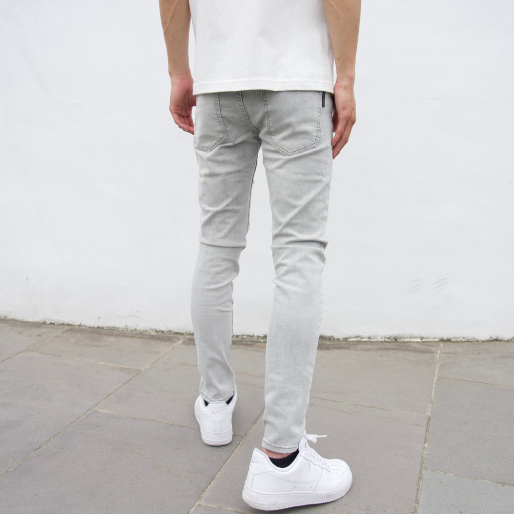 【CH】精緻白鯨修身刷破牛仔長褲 淺色牛仔褲 高腰褲 男生長褲 彈性丹寧牛仔褲 似D2褲 灰色牛仔破褲#41061-細節圖9