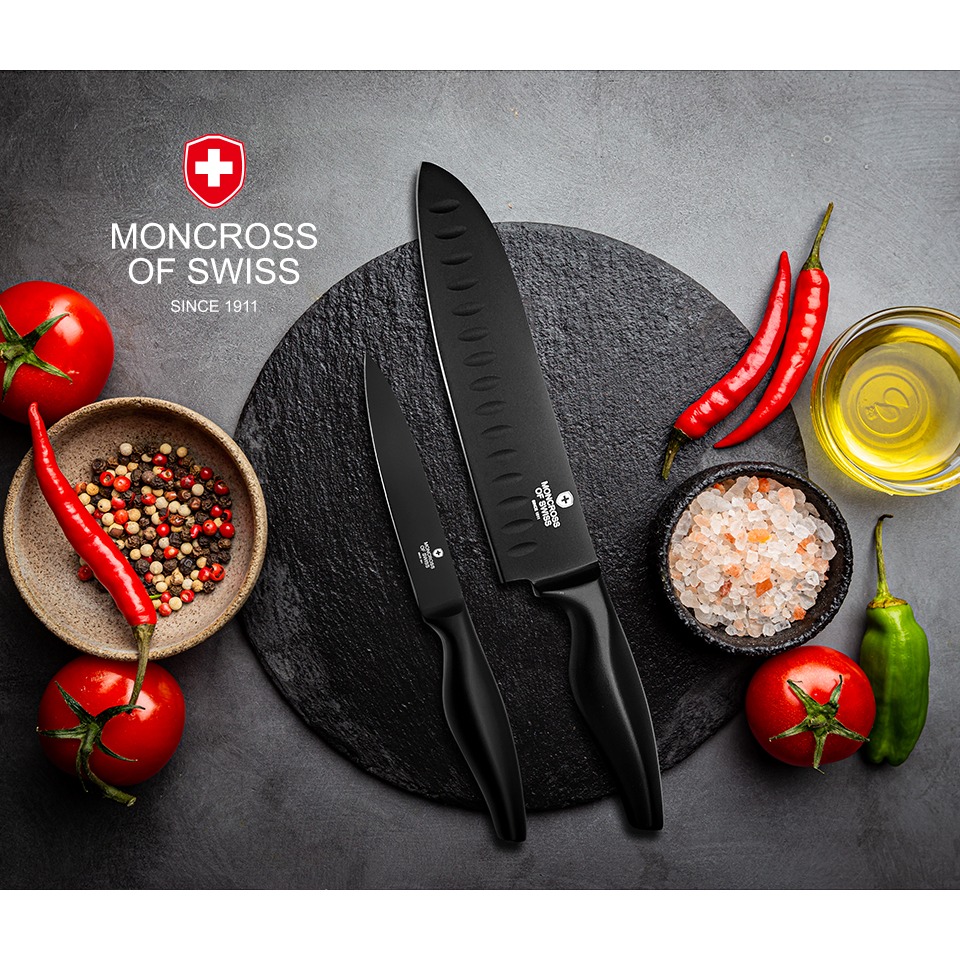 🔪【瑞士MONCROSS】墨晶鋒芒｜一體成型420粉末鋼雙刀組（三德刀+萬用刀）-細節圖3