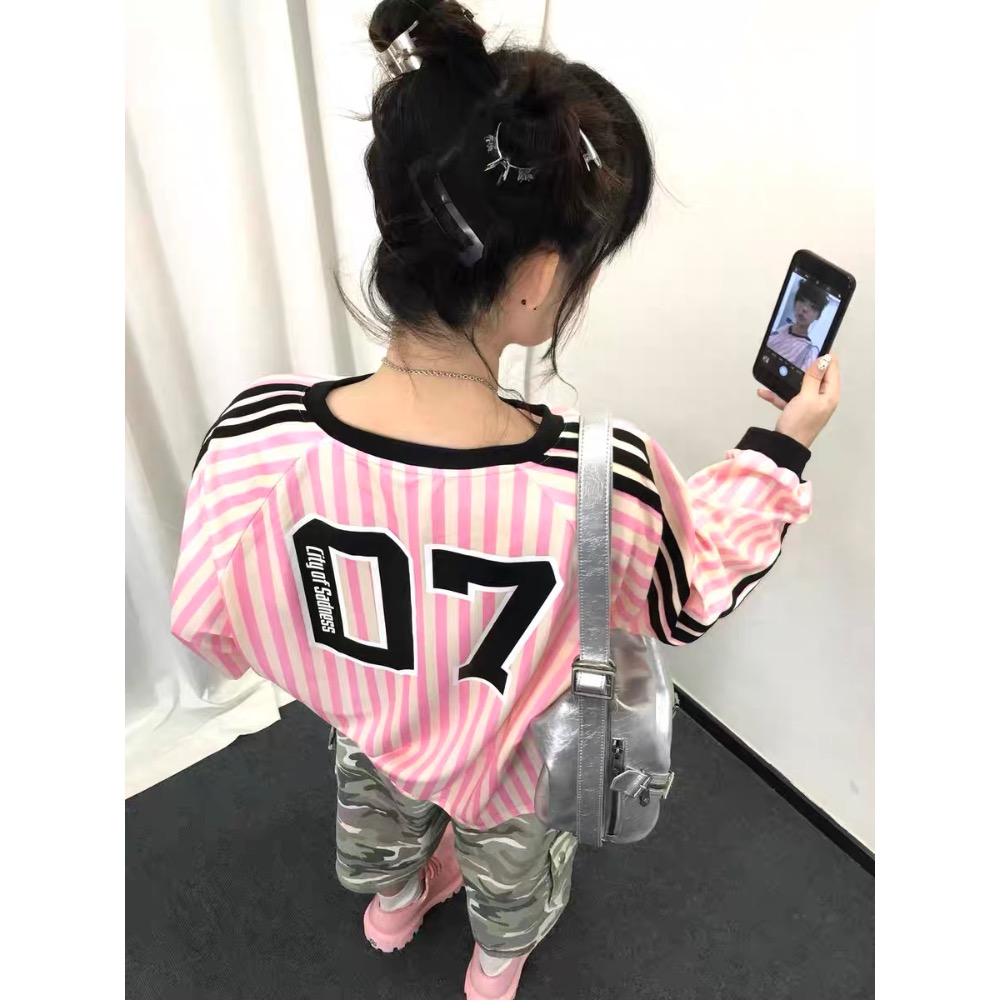 美式條紋長袖上衣-細節圖5