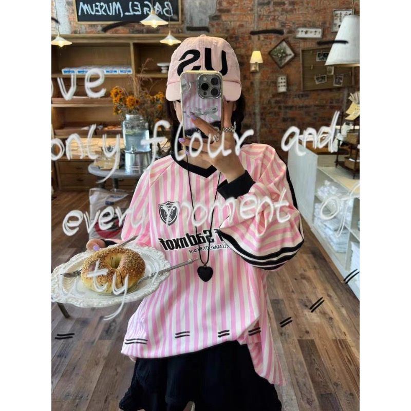 美式條紋長袖上衣-細節圖7