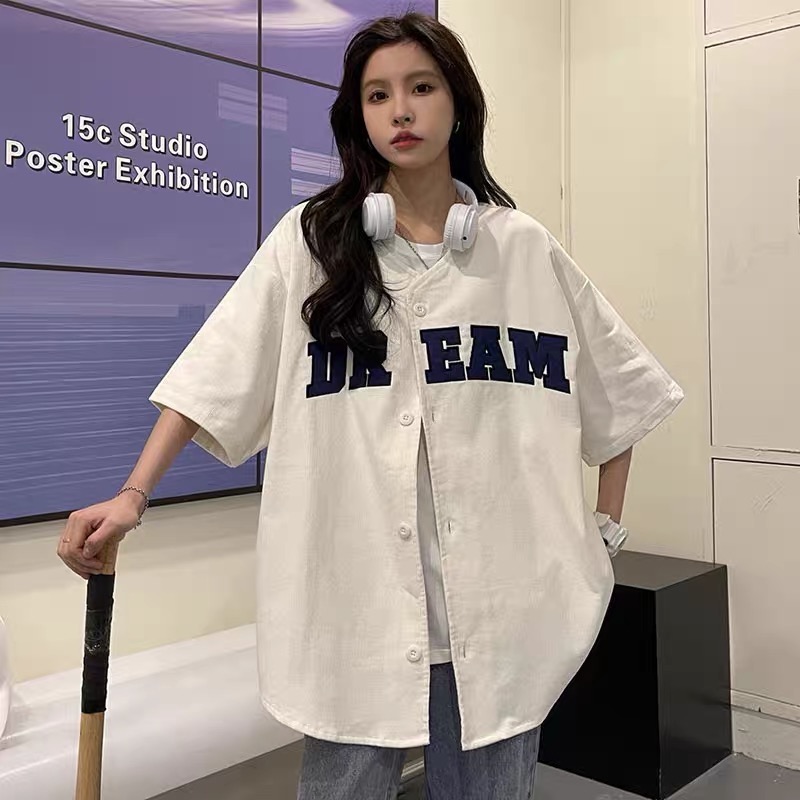 美式休閒風絨面棒球上衣短袖上衣-細節圖6