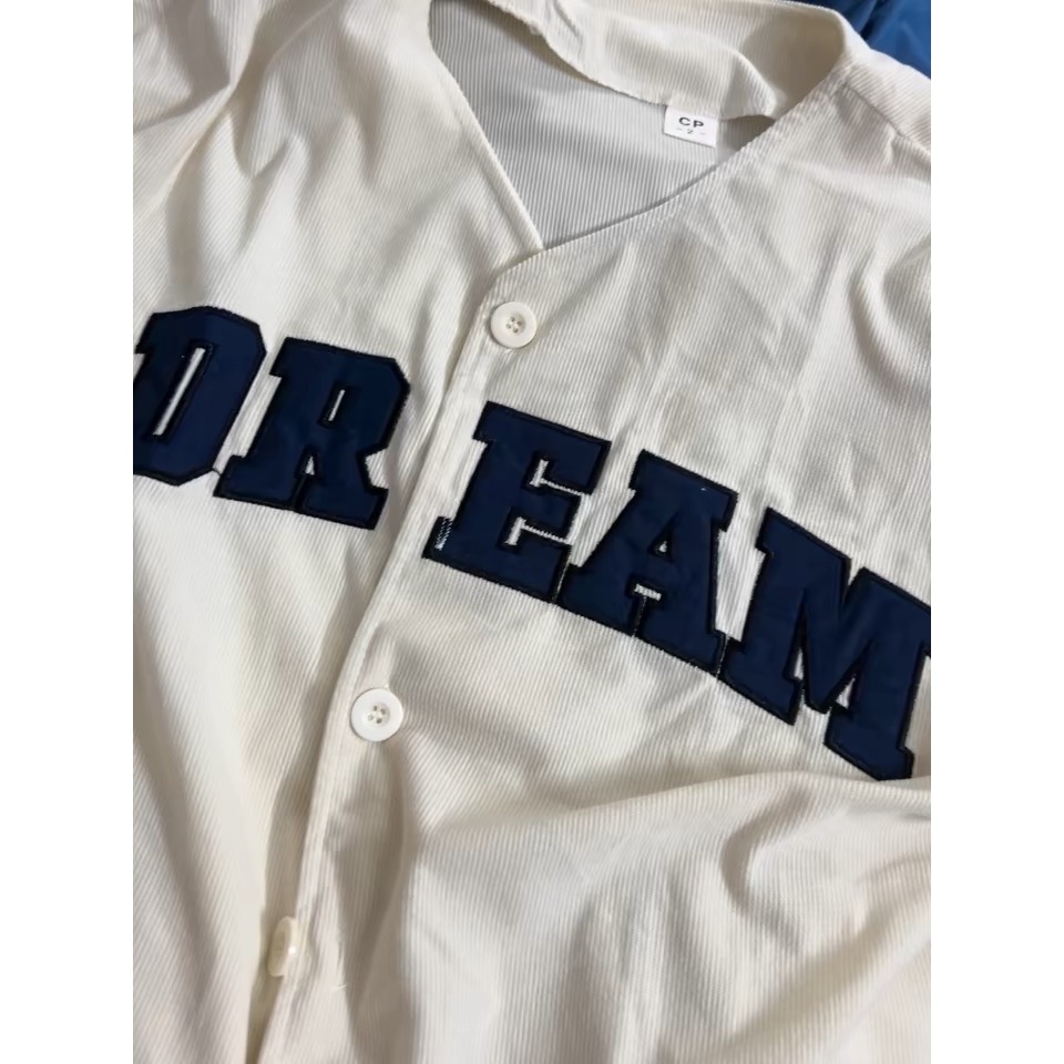 美式休閒風絨面棒球上衣短袖上衣-細節圖7