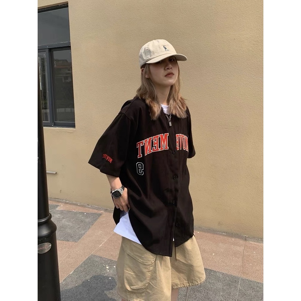 美式休閒風棒球上衣短袖上衣-細節圖3