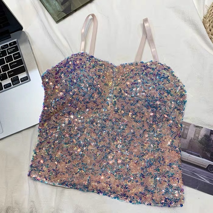 閃亮帶胸墊背心亮片背心-細節圖3