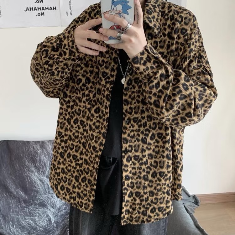 ￼現貨！韓風豹紋上衣ins質感潮流暗黑系嘻哈街頭豹紋襯衫短袖上衣豹紋短袖襯衫長袖襯衫外套質感豹紋長袖上衣襯衫豹紋襯衫-細節圖2