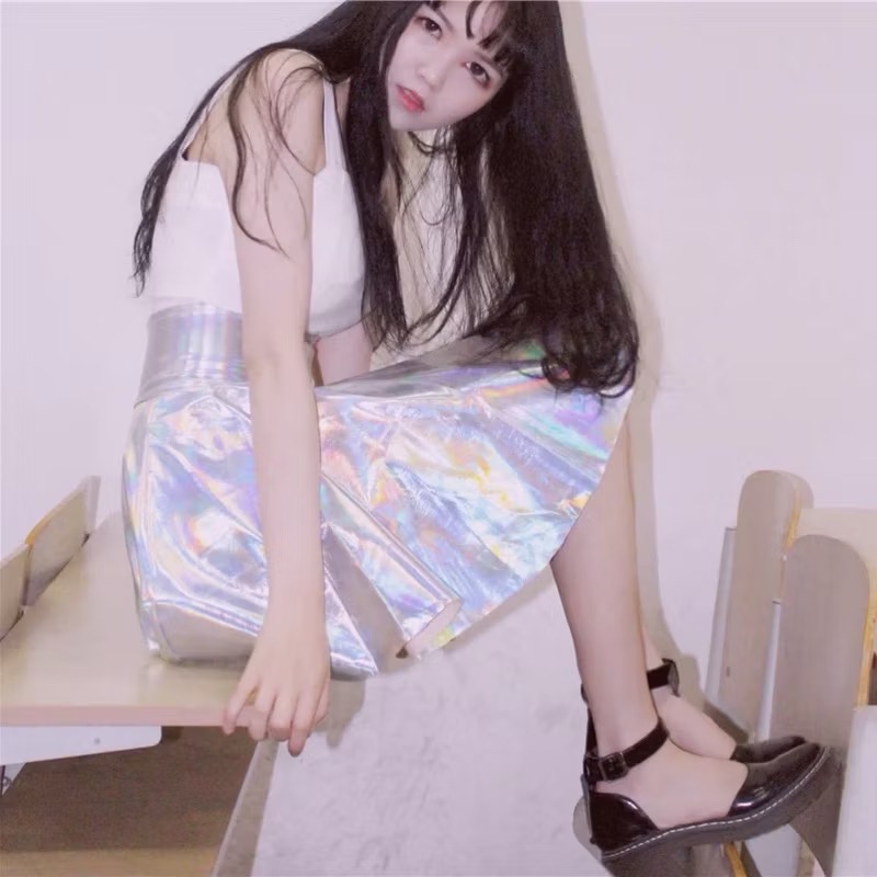 金屬色短裙💓閃亮短裙迷幻風鐳射雷射裙澎裙A字裙迷你裙百褶裙未來感半身裙蓬蓬裙銀色短裙銀色裙子舞團y3k-細節圖3