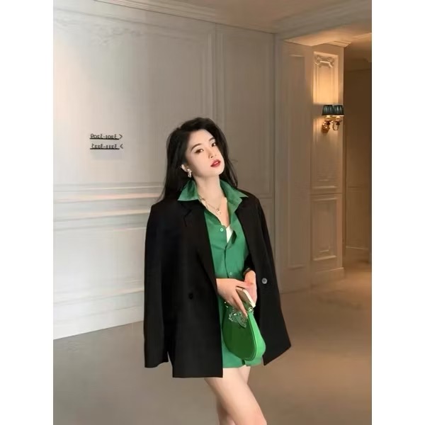 BV綠色襯衫💚質感ins復古港風襯衫高級感襯衫韓版長袖襯衫長袖上衣BV綠襯衫長袖襯衫綠色-細節圖4