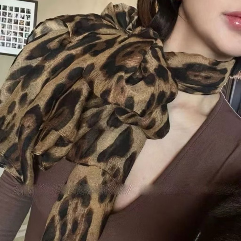 溫柔風豹紋圍巾韓系豹紋絲巾薄款圍巾歐美風灰色豹紋圍巾千禧風辣妹風絲巾披肩y2k港風圍巾絲巾豹紋圍巾動物紋圍巾-細節圖6