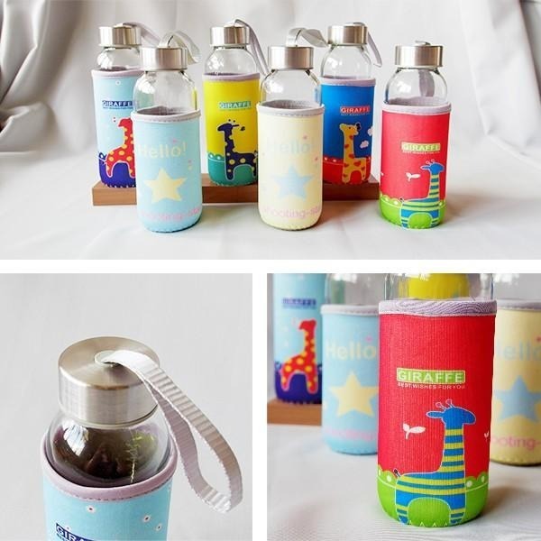 玻璃水瓶 時尚玻璃水瓶 透明玻璃水杯 布套輕便隨身瓶 透明環保杯 玻璃隨身杯 贈品禮品 A3732-細節圖2