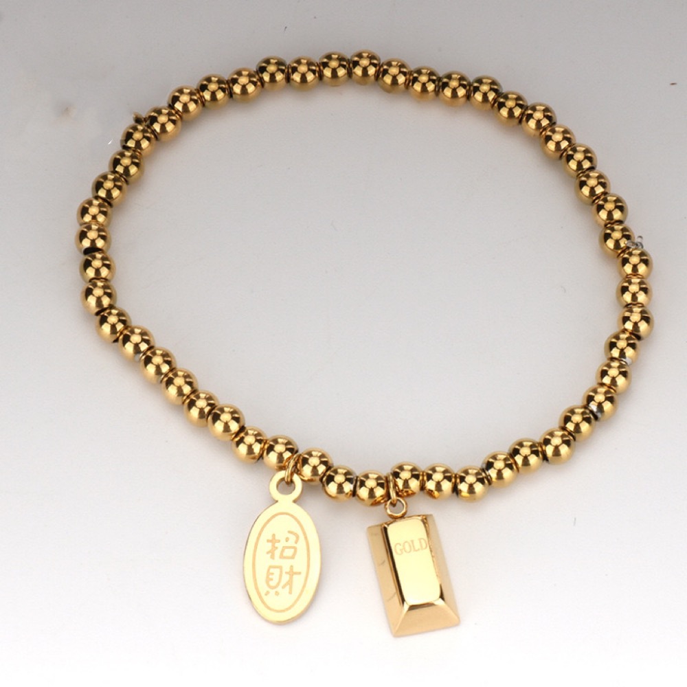 白沙屯媽祖過香爐 金條造型招財 鈦鋼手鏈-細節圖2