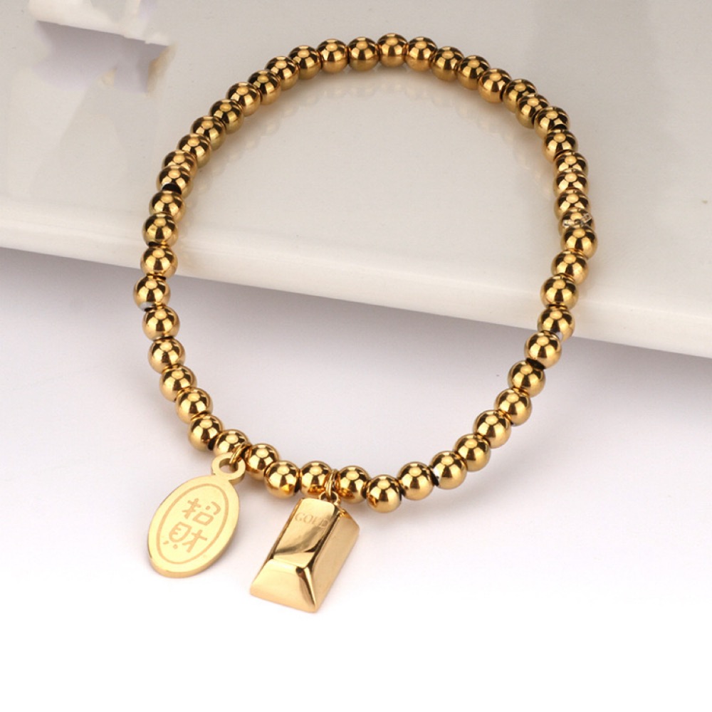 白沙屯媽祖過香爐 金條造型招財 鈦鋼手鏈-細節圖4