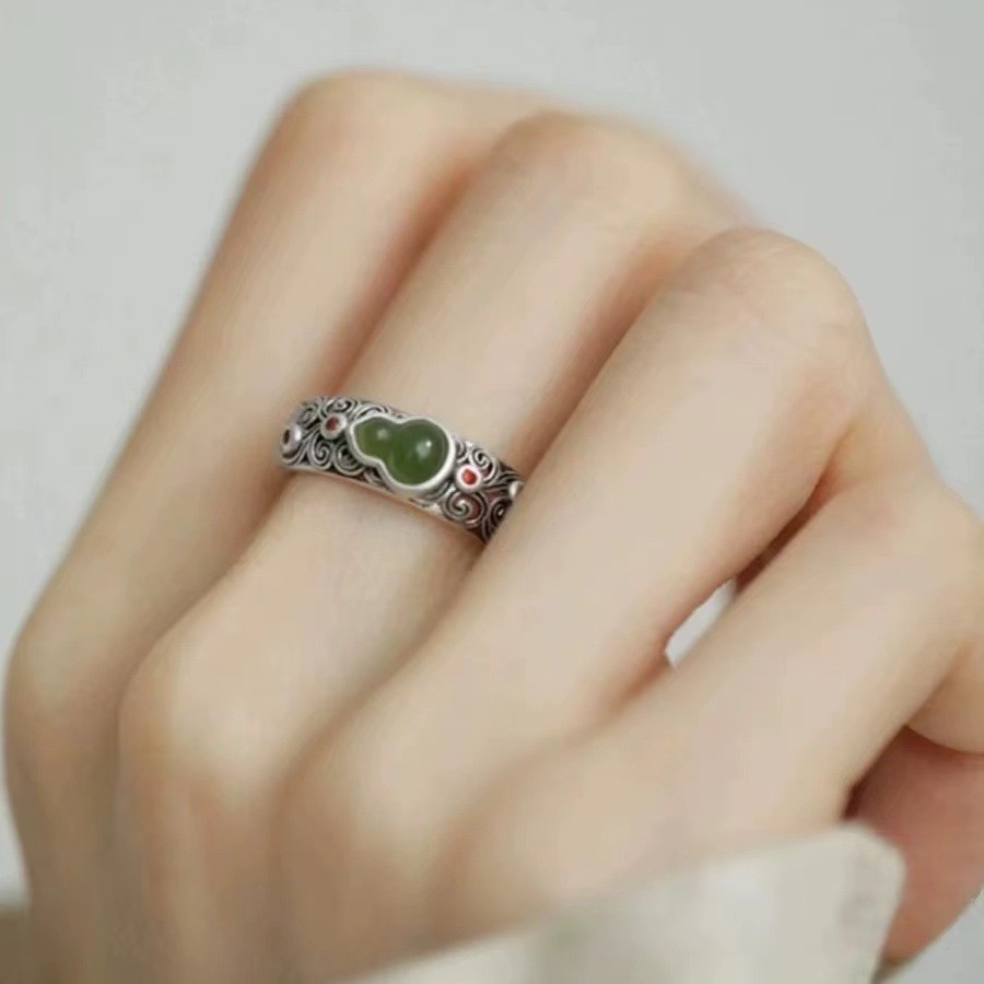 白沙屯媽祖 過香爐 綠瑪瑙葫蘆 活動戒指-細節圖2